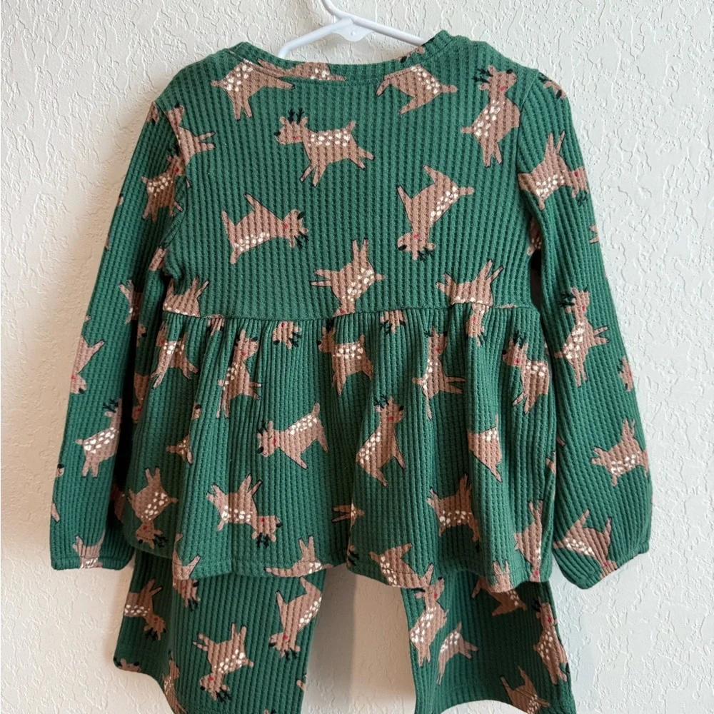 Old Navy Green Waffle-Knit Kids Top with Tan Deer Accents